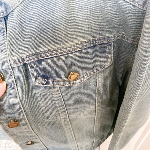 Women’s Cropped Button Front Denim Jacket Blue Jean Coat Vintage Style - Picture 4 of 6